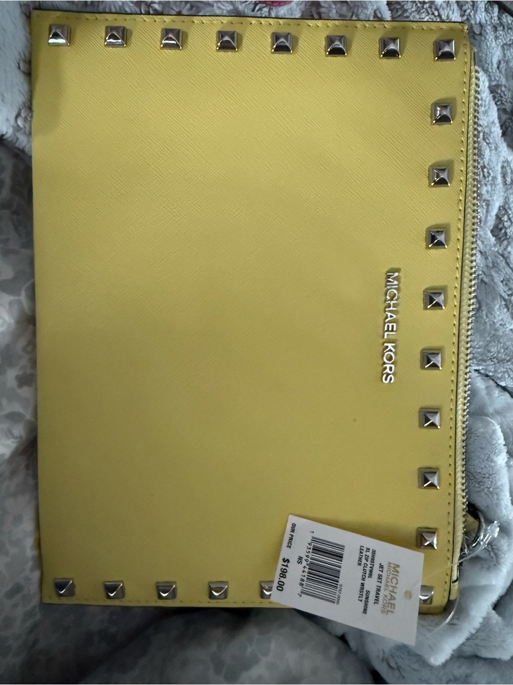 Michael Kors Yellow Saffiano Stud Zip Pouch